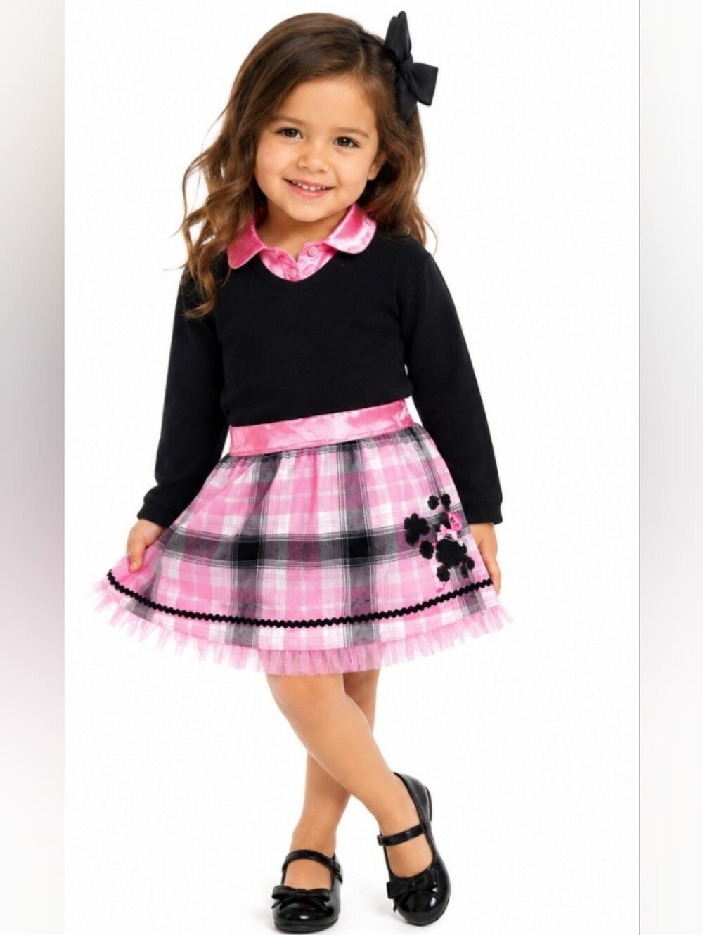 NWT Youngland Girls Pink Plaid Tulle-Trim Skirted Dress (Sz:6x)